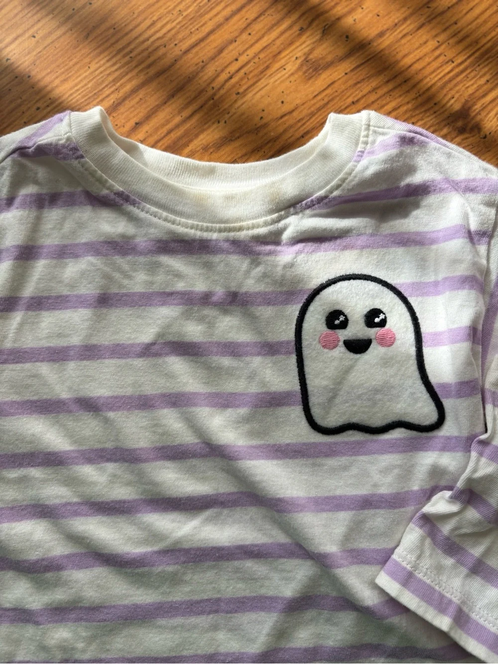 Infant Long-Sleeve Lavender Stripe Top with Ghost Patch